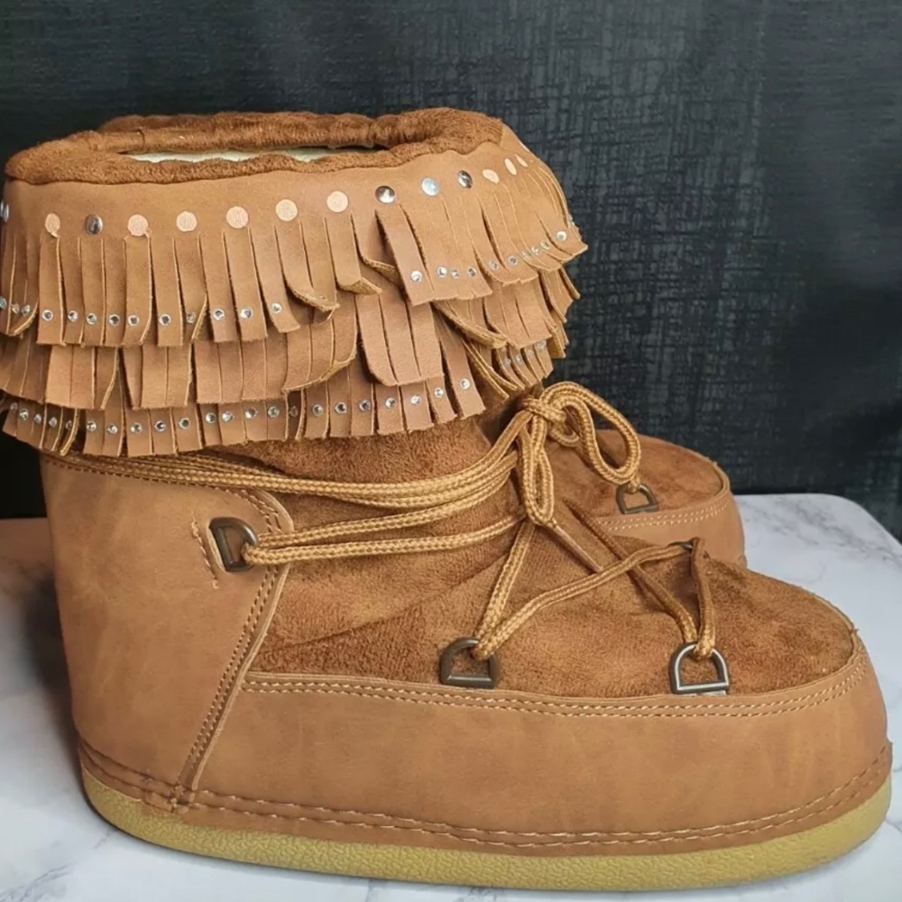 Cape Robbin Freeze Winter Snow Lace Up  Fur moon Boots, brown  7